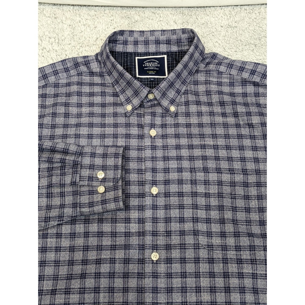 Charles Tyrwhitt Classic Fit Dress‎ Shirt Non-Iron Blue Check Windowpane XXL